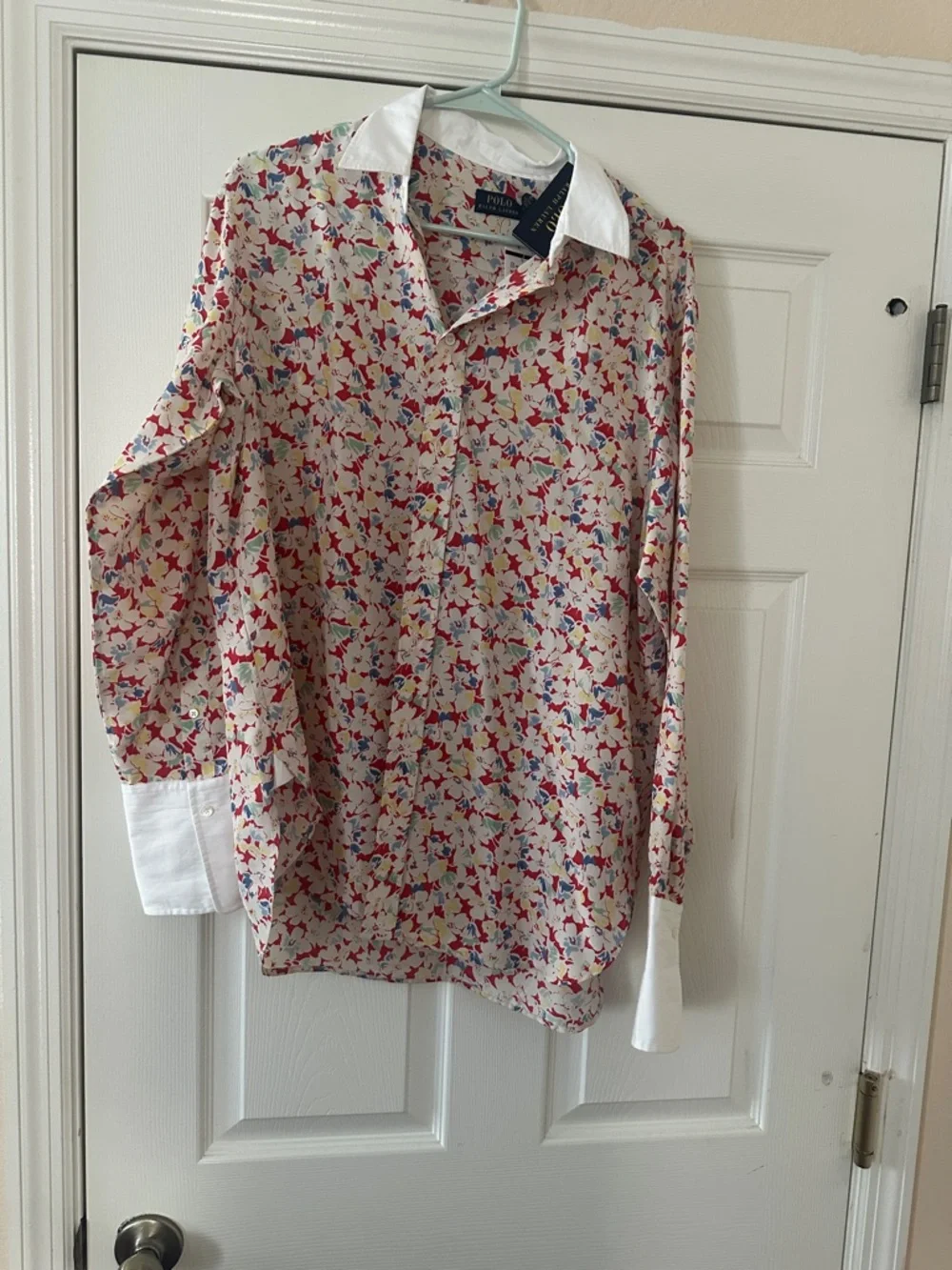 Polo by Ralph Lauren Cream Floral Button-Up Blouse with White Collar - Picture 2 of 2